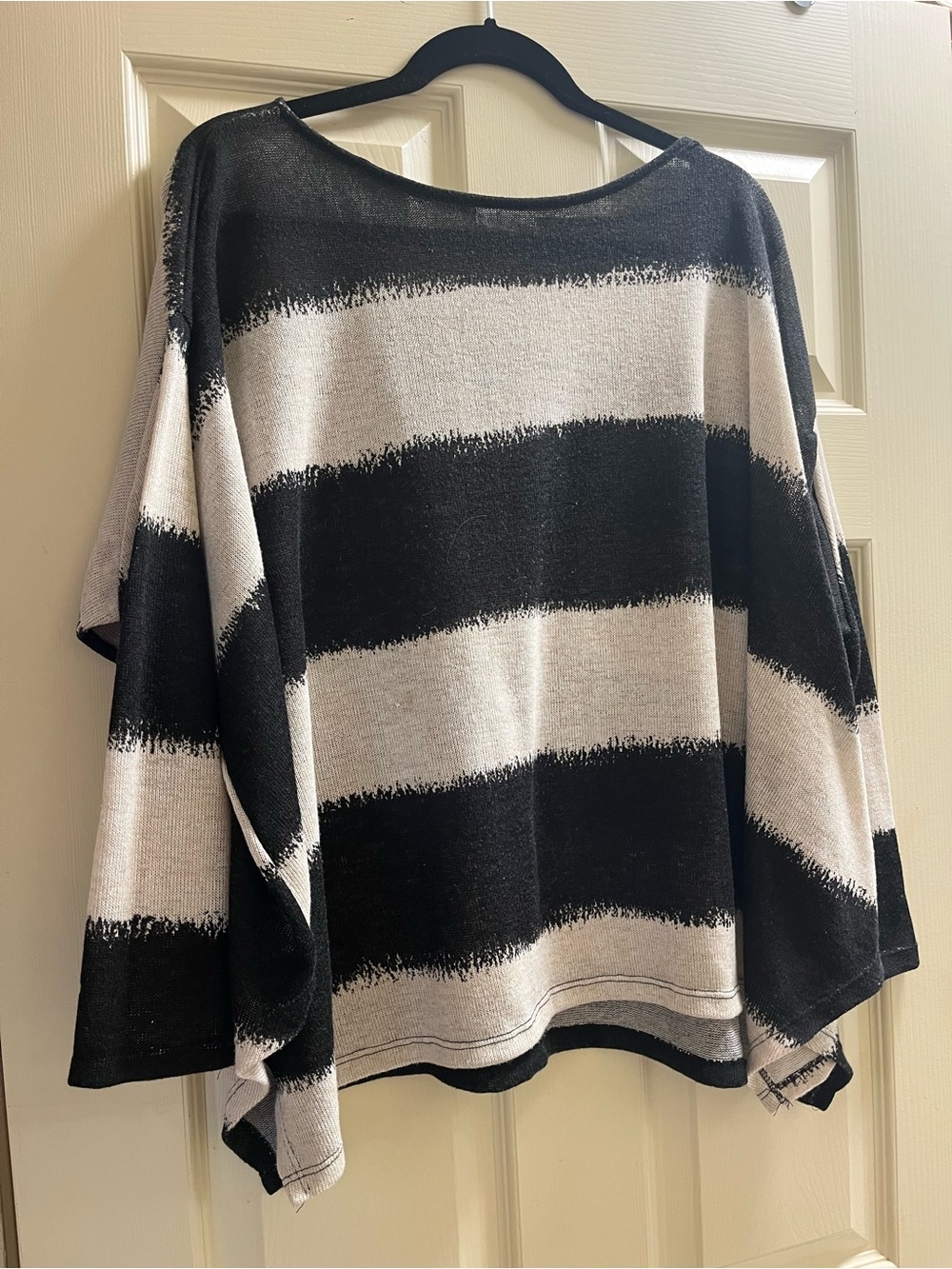 Black and White Striped Oversized Top with 3/4 sleeves
